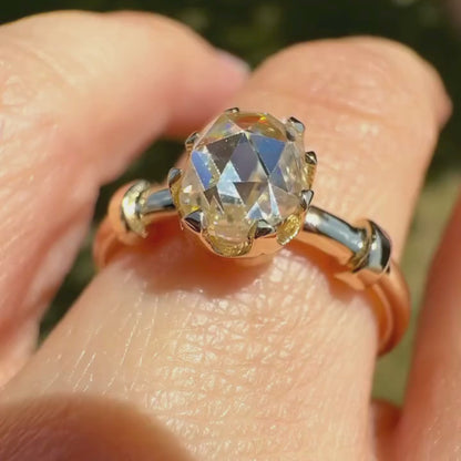 Oval Rose Cut Lab Grown Engagement Ring Solitaire Wedding Ring