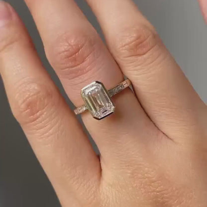 Bezel Set Emerald Cut Lab Grown Engagement Ring  Wedding Ring Anniversary Ring For Women Channel Set Promise Ring