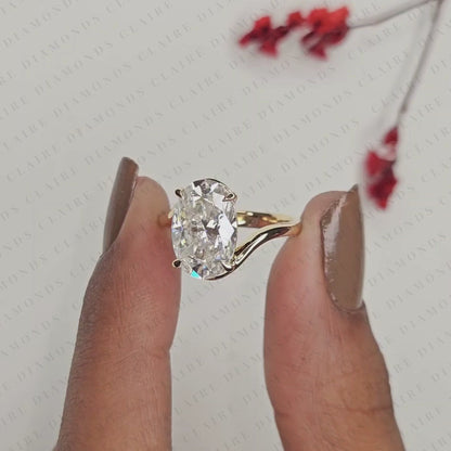 Twisted Oval Cut Moissanite Diamond Engagement Ring | Modern Solitaire Promise Ring for Everyday Luxury Wear