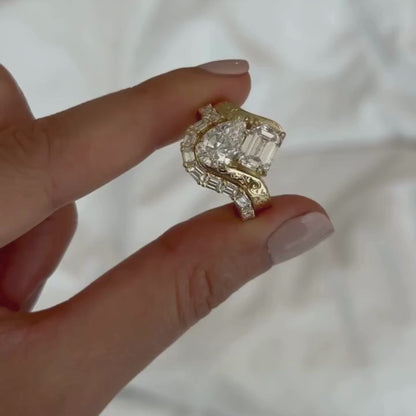 4.00 TCW Toi Et Moi Pear And Emerald Moissanite Engagement Ring Set Art Deco Gold Wedding Ring Set Vintage Bridal Sets Anniversary Ring Set