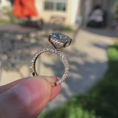 Elongated Cushion Cut Lab Grown Engagement Ring Hidden Halo Ring Solid Gold Wedding Ring Anniversary Ring Elongated Diamond Ring