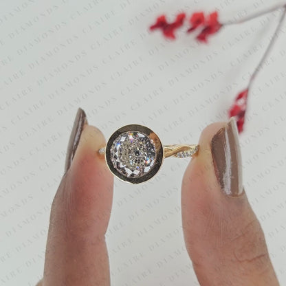 Round Lab Grown Diamond Bezel Engagement Ring | Yellow Gold Nature-Inspired Twisted Diamond Band