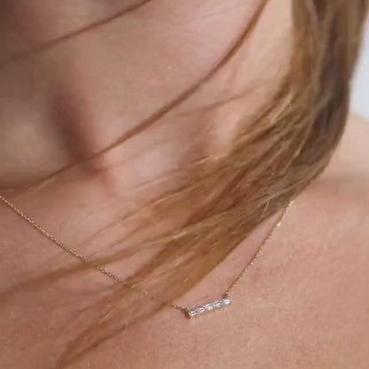 0.40 CT Baguette Moissanite Diamond Bar Necklace Gold Minimalist Pendant