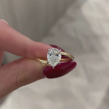 1.50 CT Bypass  Pear Moissanite Diamond Engagement Ring Yellow Gold Engraved Band Vintage Solitaire Luxury
