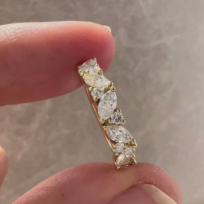 Marquise And Round Cut Moissanite Band Minimalist Wedding Band Gold Matching Band Stackable Band Anniversary Band For Her Promise Band